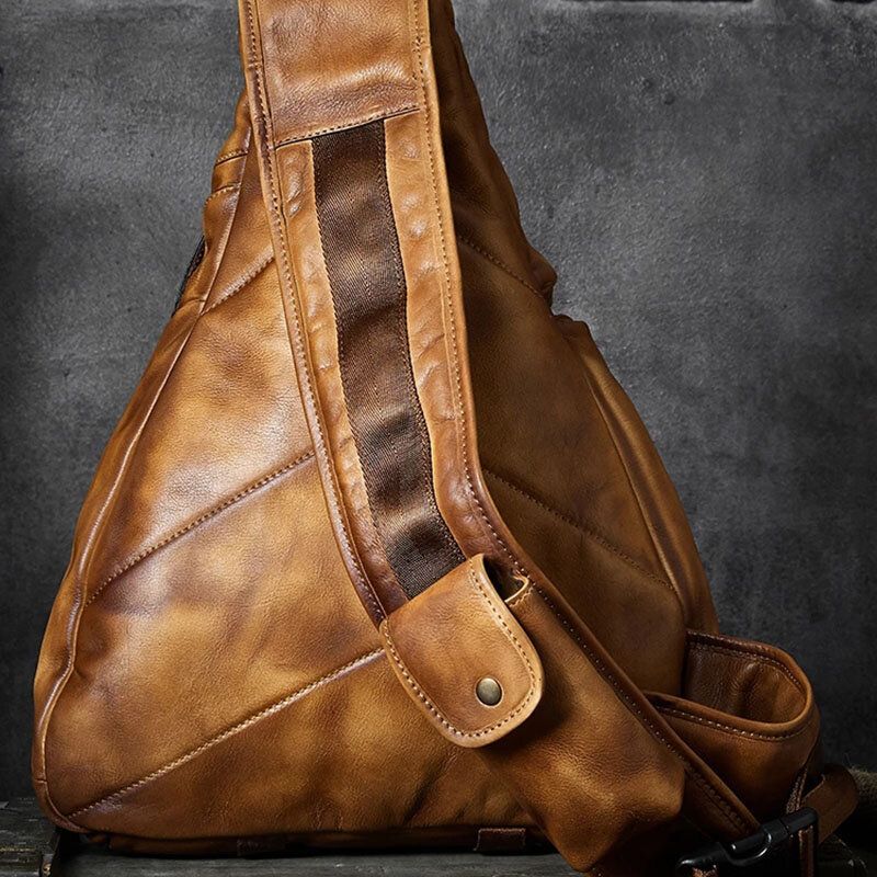 Ekphero Hommes Triangle Poitrine Sac Rétro En Cuir Pu B6 Parachutistes Grande Capacité En Cuir Souple Sacs Décontractés Sac À Bandoulière