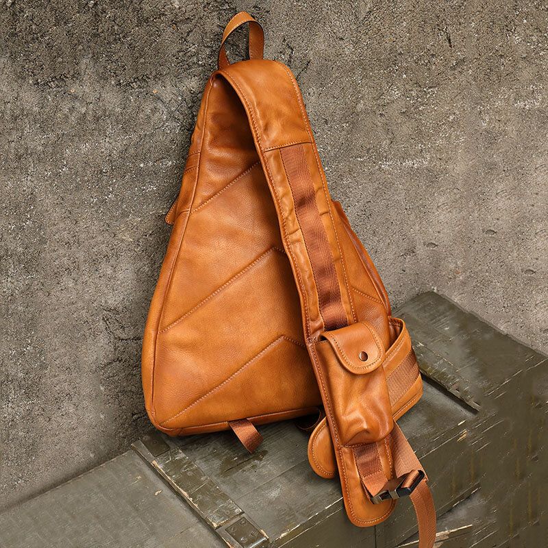 Ekphero Hommes Triangle Poitrine Sac Rétro En Cuir Pu B6 Parachutistes Grande Capacité En Cuir Souple Sacs Décontractés Sac À Bandoulière