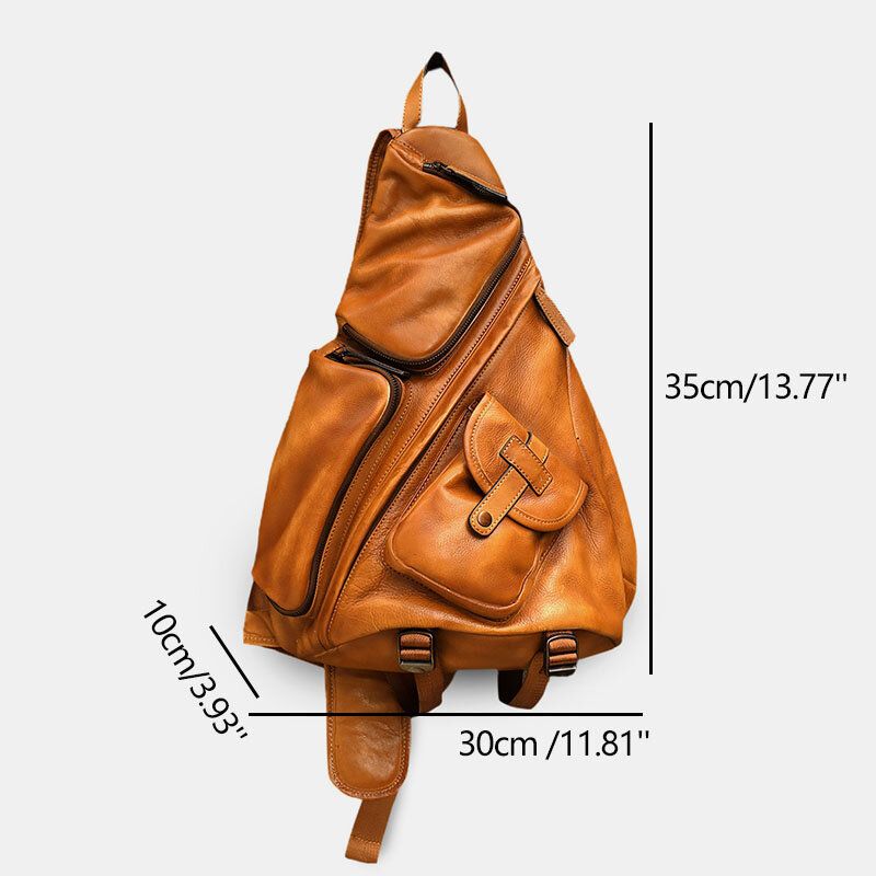 Ekphero Hommes Triangle Poitrine Sac Rétro En Cuir Pu B6 Parachutistes Grande Capacité En Cuir Souple Sacs Décontractés Sac À Bandoulière