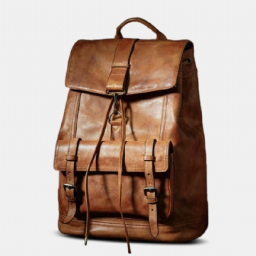 Ekphero Hommes Vintage Multifonctionnel Frotter Couleur Fausse Fourrure Grande Capacité Multi-poches Casual Sacs À Dos Sac À Main