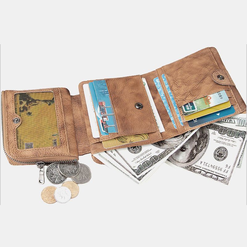 Ekphero Men Vachette Trifold Short Multi-card Slot Card Case Money Clip Driver's License Wallets