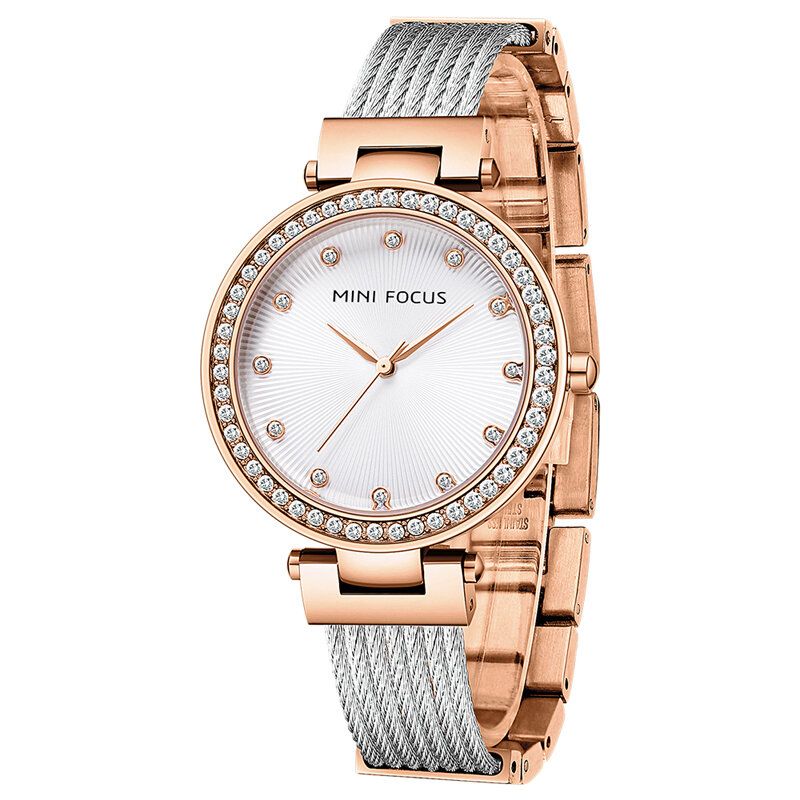 Élégant Strass Décoration Cadran 3atm Étanche Femmes Montre-bracelet Montre À Quartz