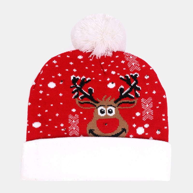 Enfant Adulte Jacquard Lettre Dessin Animé Motif Chaud Festif Chapeau De Noël Bonnet Tricoté Avec Lumière Led Lumineuse