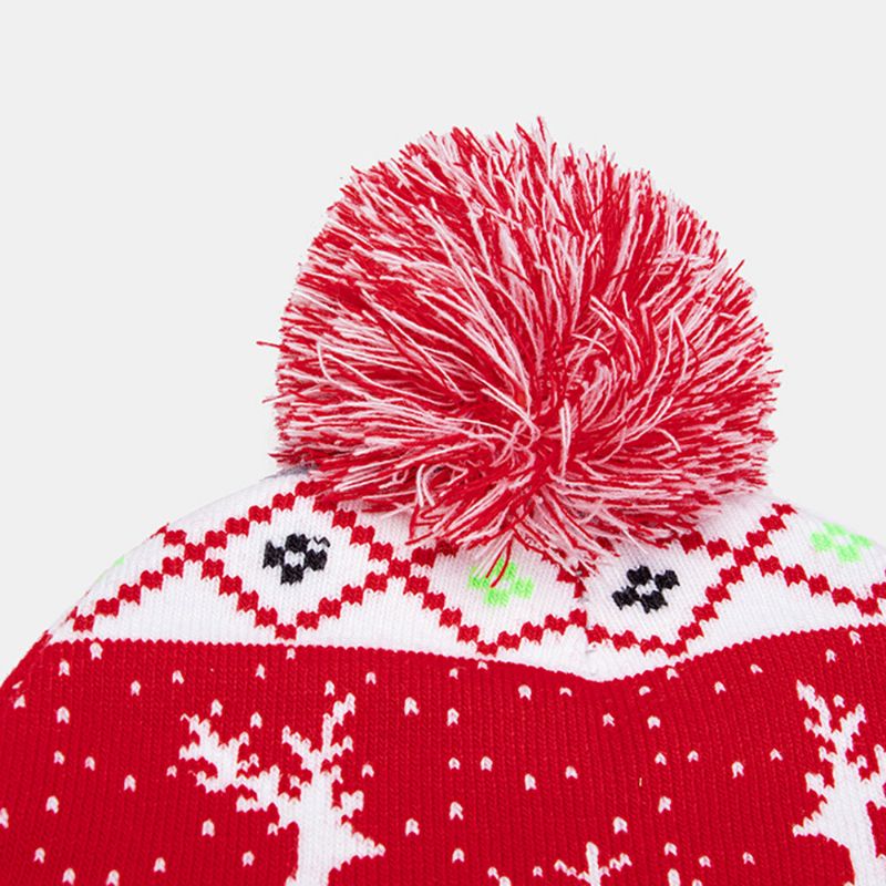 Enfant Adulte Laine Jacquard Chaud Festif Noël Elk Bonhommes De Neige Motif Bonnet Tricoté Avec Boule De Peluche