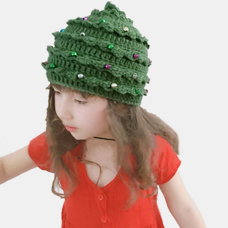 Enfant Bébé Fibres Acryliques Créatif Festif Arbre De Noël Étoiles Garder Au Chaud Parent-enfant Chapeau Bonnet