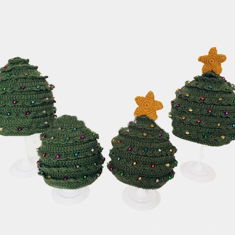 Enfant Bébé Fibres Acryliques Créatif Festif Arbre De Noël Étoiles Garder Au Chaud Parent-enfant Chapeau Bonnet