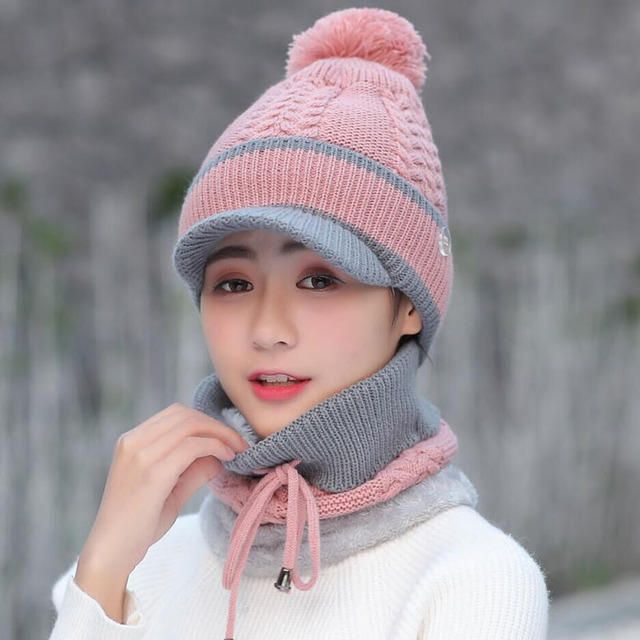 Ensemble Bonnet Et Écharpe En Laine Bonnet Chaud Hiver Pom Bonnet En Laine