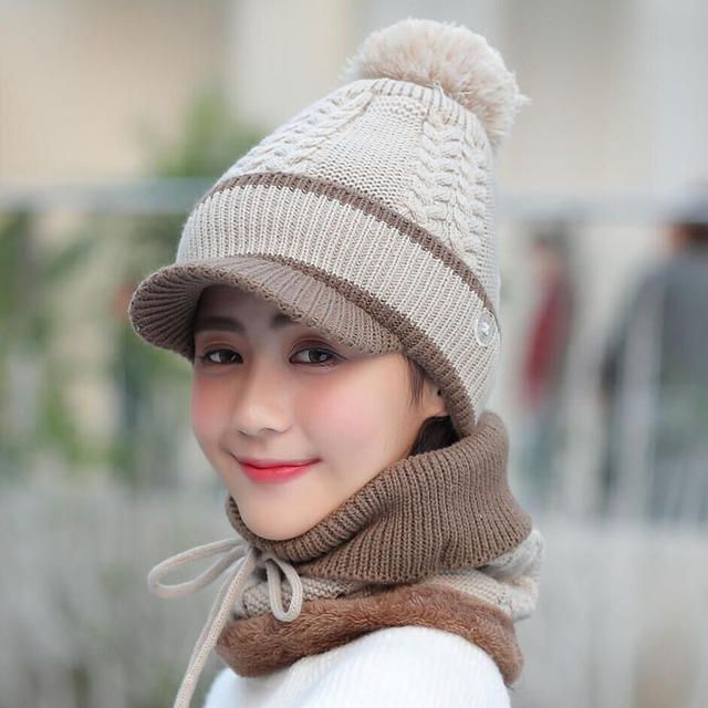 Ensemble Bonnet Et Écharpe En Laine Bonnet Chaud Hiver Pom Bonnet En Laine