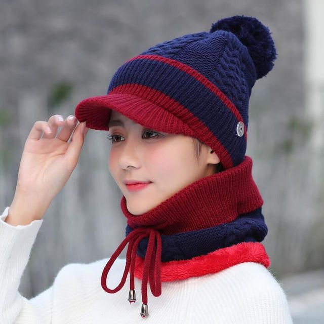 Ensemble Bonnet Et Écharpe En Laine Bonnet Chaud Hiver Pom Bonnet En Laine