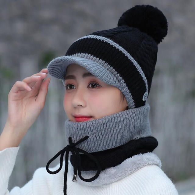 Ensemble Bonnet Et Écharpe En Laine Bonnet Chaud Hiver Pom Bonnet En Laine