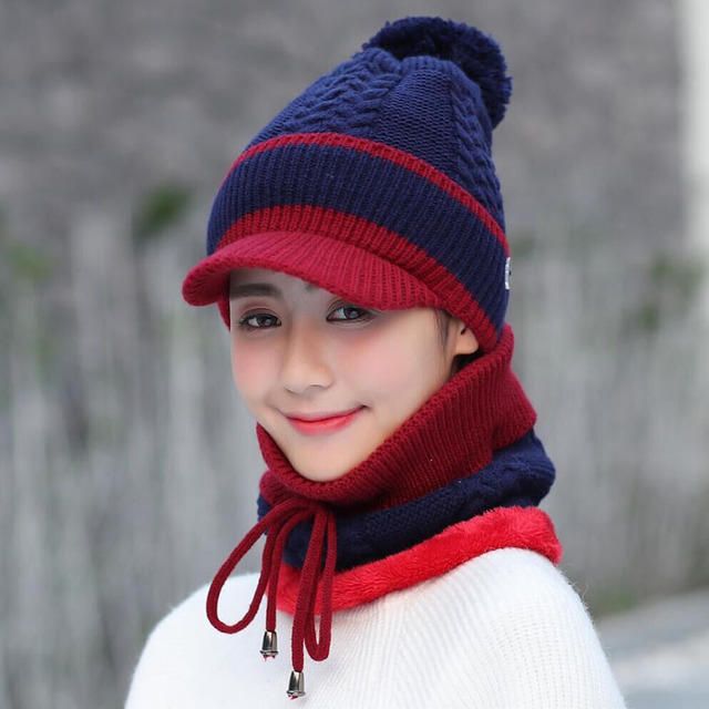 Ensemble Bonnet Et Écharpe En Laine Bonnet Chaud Hiver Pom Bonnet En Laine