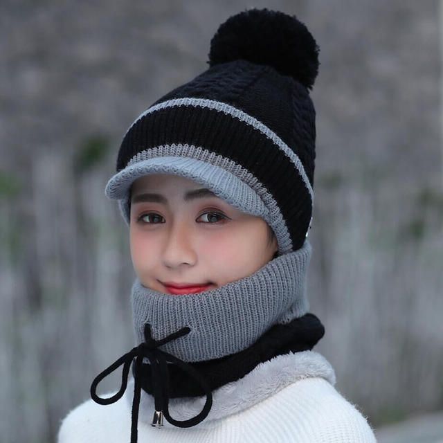 Ensemble Bonnet Et Écharpe En Laine Bonnet Chaud Hiver Pom Bonnet En Laine