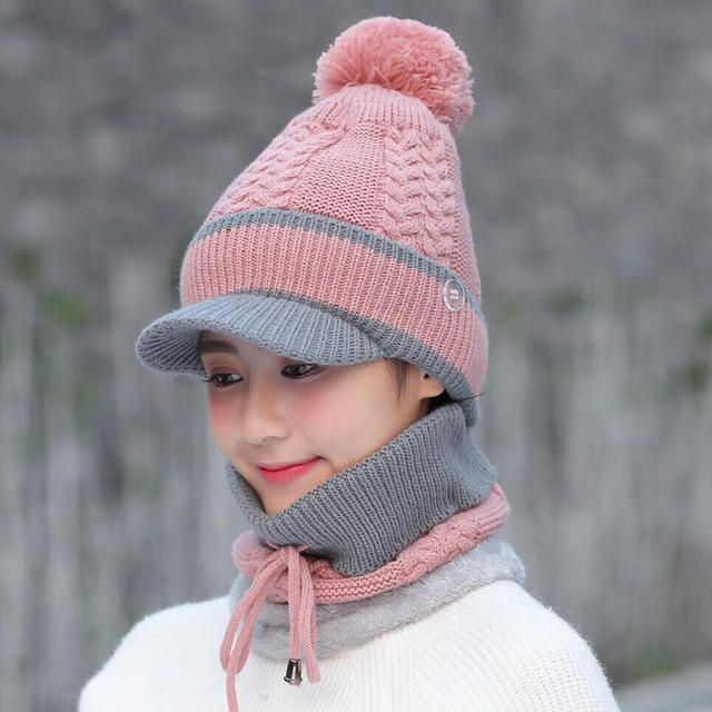 Ensemble Bonnet Et Écharpe En Laine Bonnet Chaud Hiver Pom Bonnet En Laine