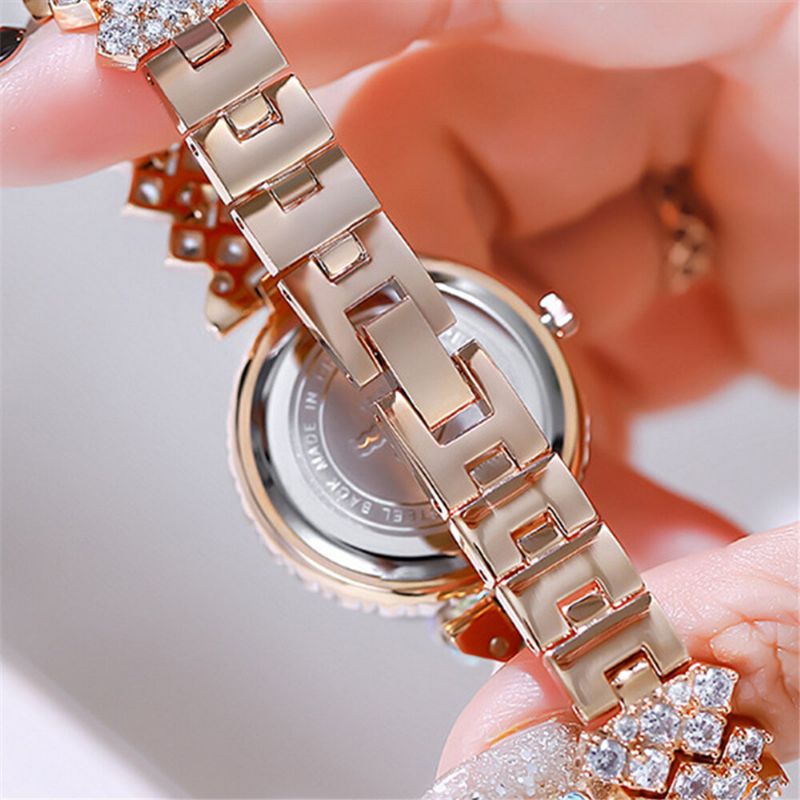 Ensemble Cadeau Pour Femme 2 Pièces Montre À Quartz Élégante De Style Luxe Bracelet Incrusté De Diamants