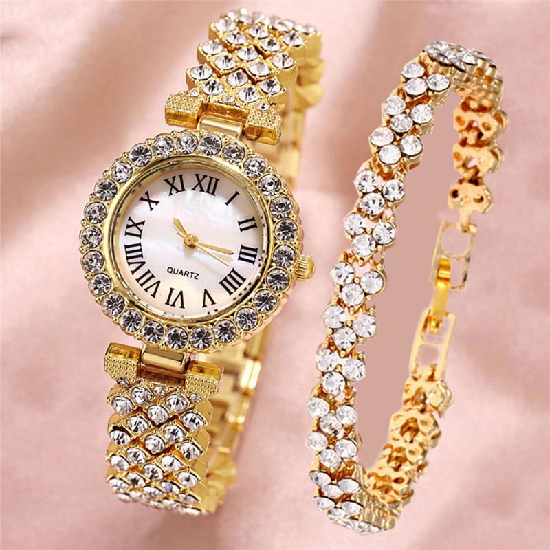 Ensemble De Montres De Luxe Style Élégant Femmes Montre À Quartz Bracelet Serti De Diamants Pour Les Mères Petite Amie Dames