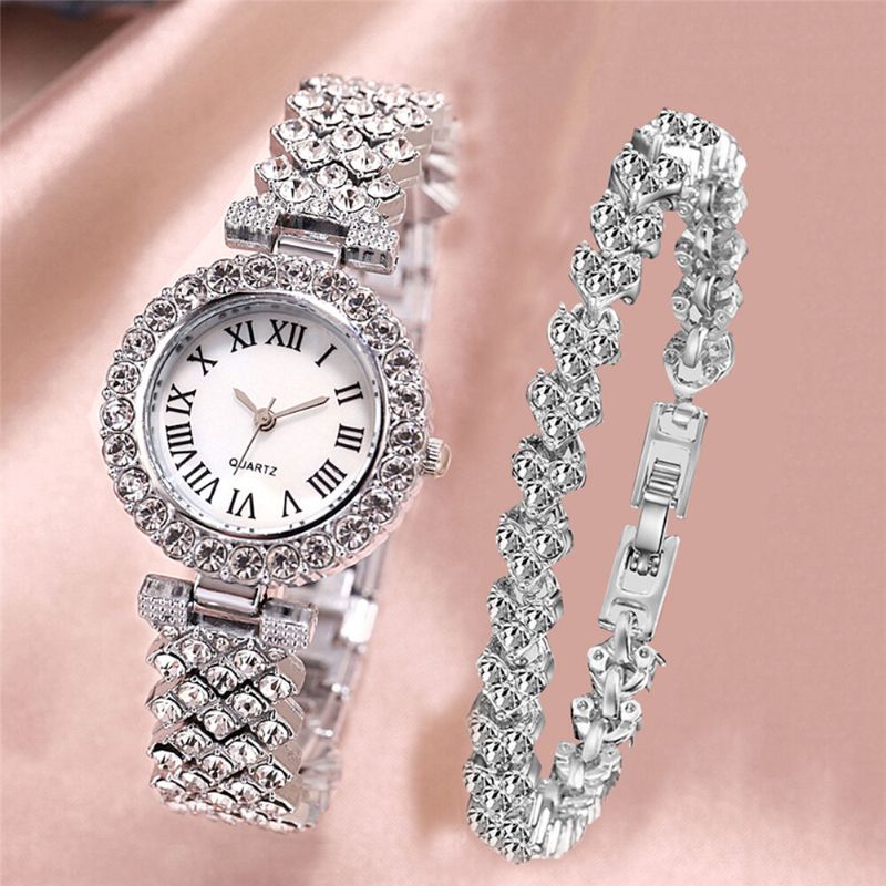 Ensemble De Montres De Luxe Style Élégant Femmes Montre À Quartz Bracelet Serti De Diamants Pour Les Mères Petite Amie Dames