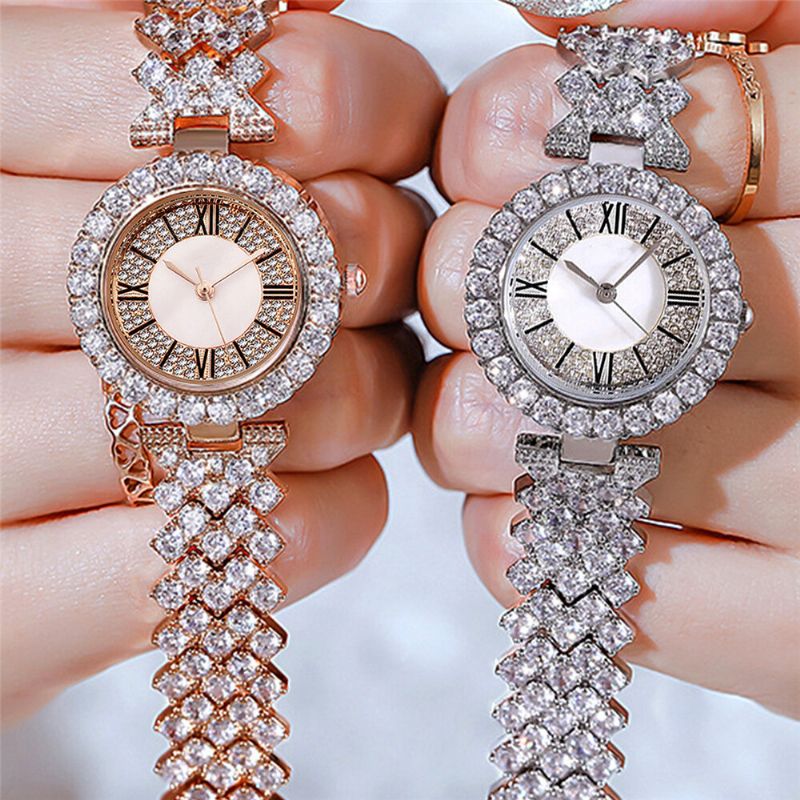 Ensemble De Montres De Luxe Style Élégant Femmes Montre À Quartz Bracelet Serti De Diamants Pour Les Mères Petite Amie Dames