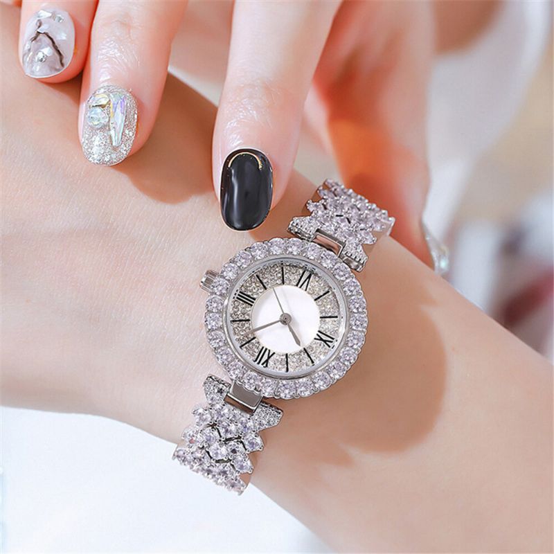 Ensemble De Montres De Luxe Style Élégant Femmes Montre À Quartz Bracelet Serti De Diamants Pour Les Mères Petite Amie Dames