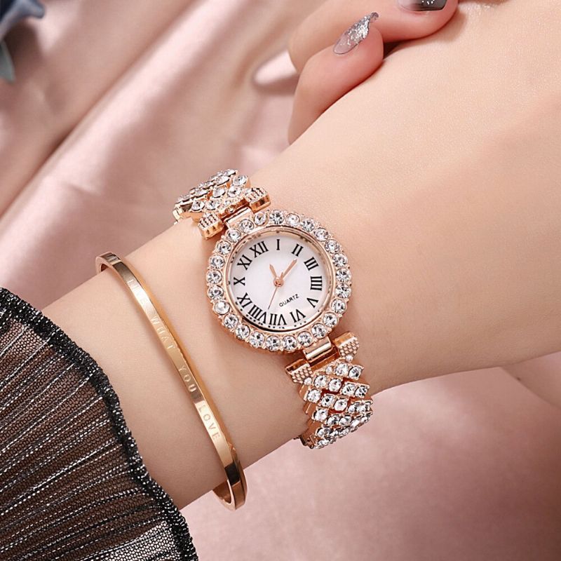 Ensemble De Montres De Luxe Style Élégant Femmes Montre À Quartz Bracelet Serti De Diamants Pour Les Mères Petite Amie Dames