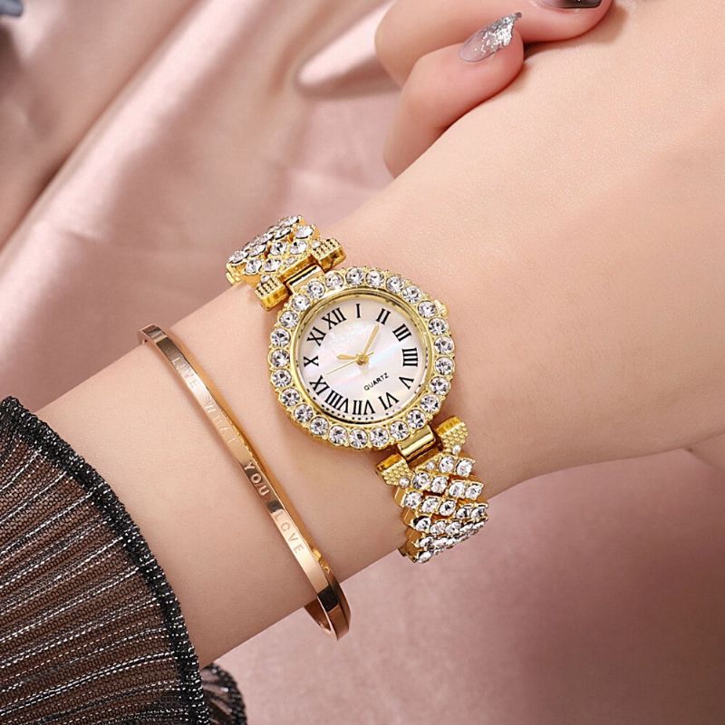 Ensemble De Montres De Luxe Style Élégant Femmes Montre À Quartz Bracelet Serti De Diamants Pour Les Mères Petite Amie Dames