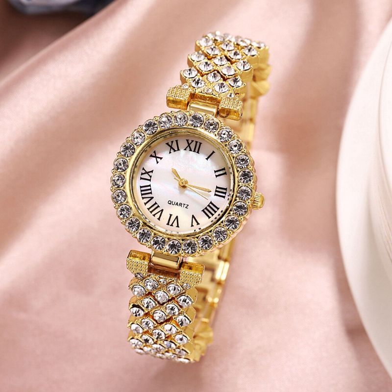 Ensemble De Montres De Luxe Style Élégant Femmes Montre À Quartz Bracelet Serti De Diamants Pour Les Mères Petite Amie Dames