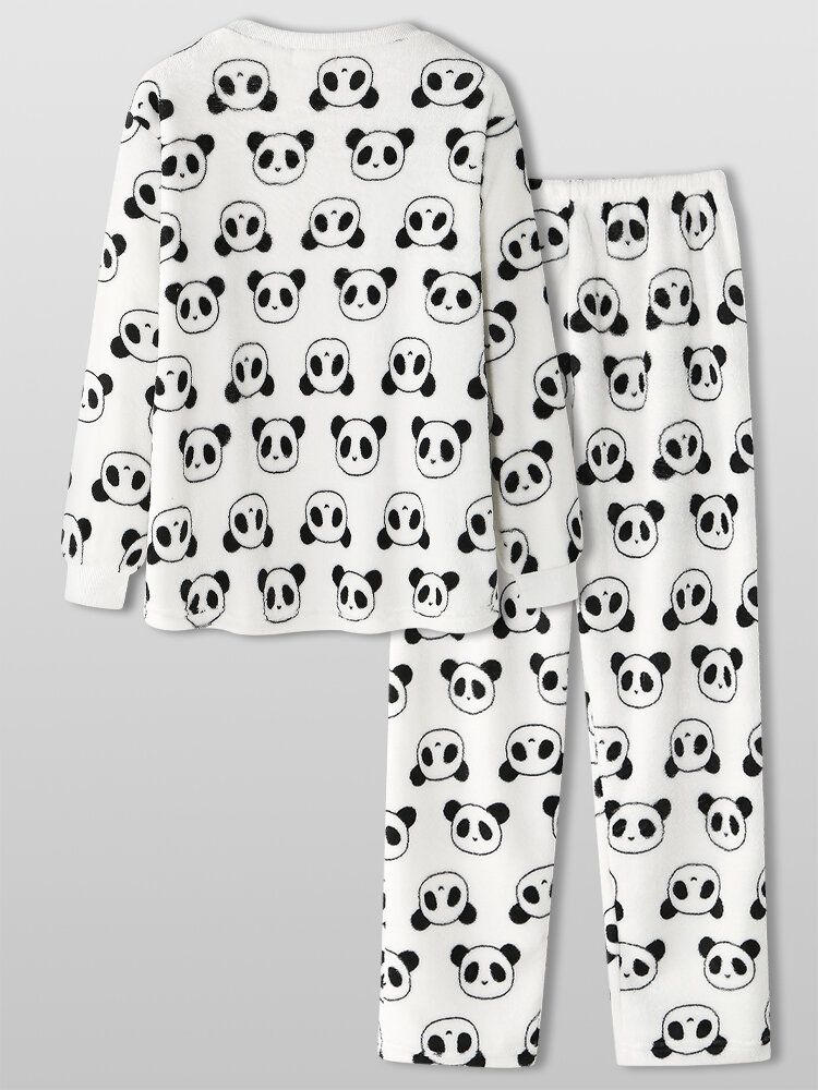 Ensemble De Pyjama Chaud À Manches Longues En Peluche Pour Femme