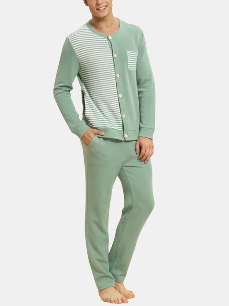 Ensemble De Pyjama Décontracté 100 % Coton Patchwork Pour Homme Avec Poche