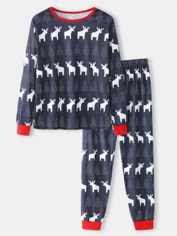 Ensemble De Pyjama Deux Pièces Pour Homme À Col Rond Et Imprimé Élan De Noël