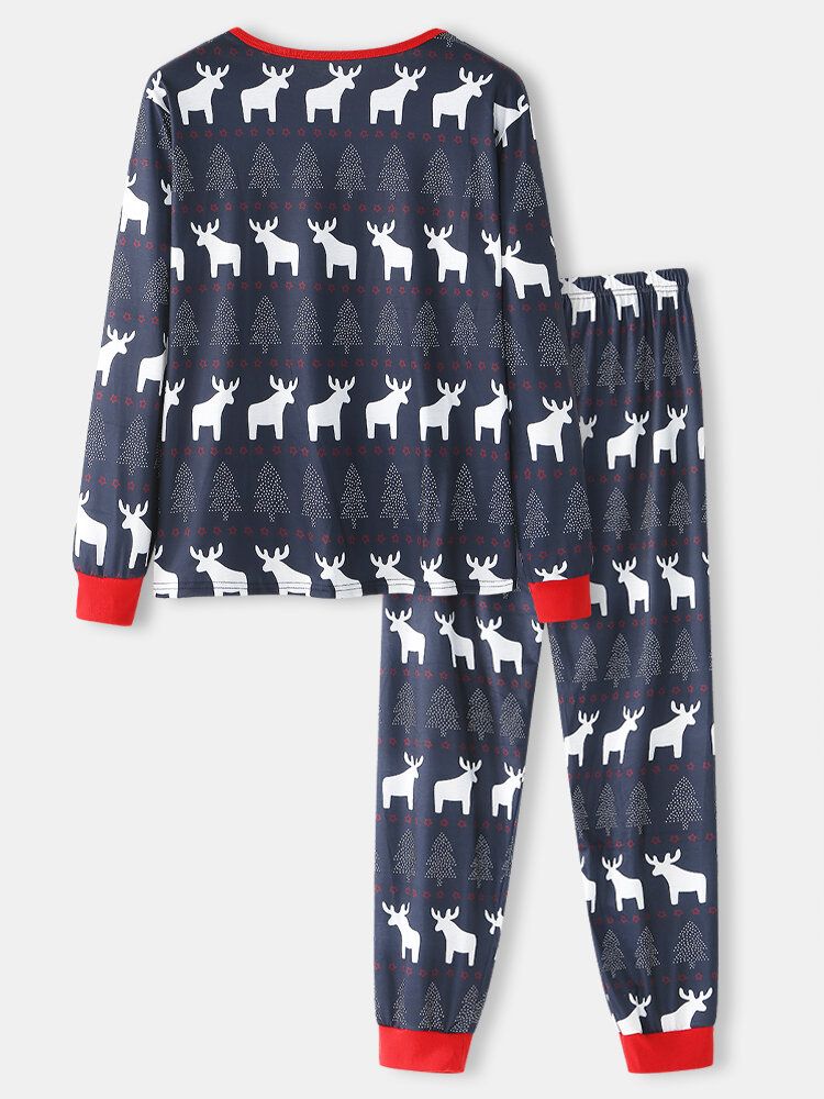 Ensemble De Pyjama Deux Pièces Pour Homme À Col Rond Et Imprimé Élan De Noël