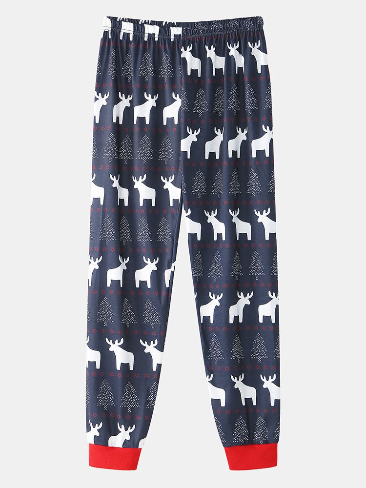 Ensemble De Pyjama Deux Pièces Pour Homme À Col Rond Et Imprimé Élan De Noël