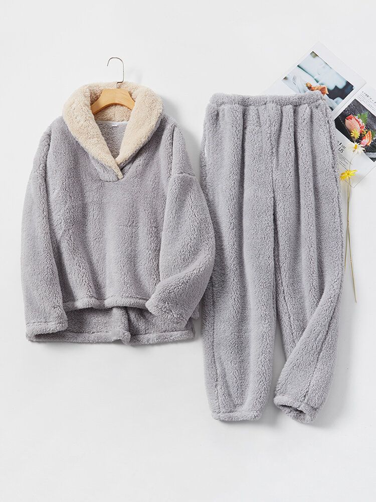 Ensemble De Pyjamas Chauds En Peluche Moelleuse Pour Femmes