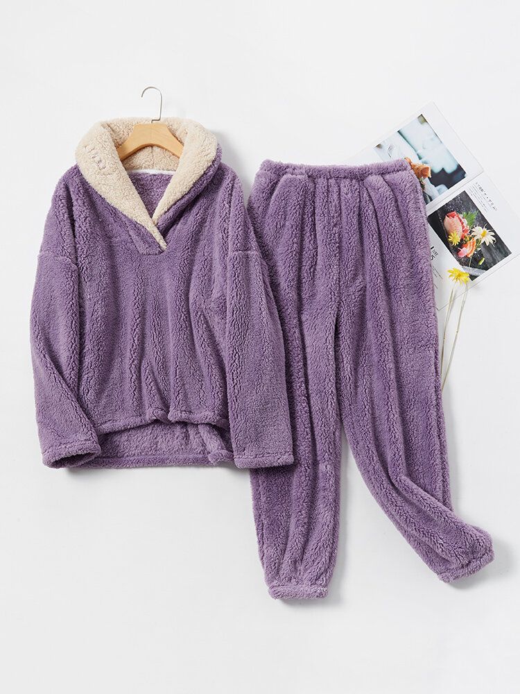 Ensemble De Pyjamas Chauds En Peluche Moelleuse Pour Femmes