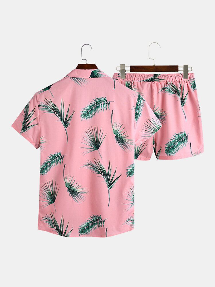 Ensembles De Chemises Décontractées De Style Vacances À Imprimé De Feuilles Tropicales Pour Hommes