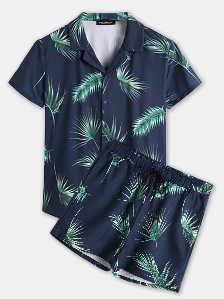 Ensembles De Chemises Décontractées De Style Vacances À Imprimé De Feuilles Tropicales Pour Hommes