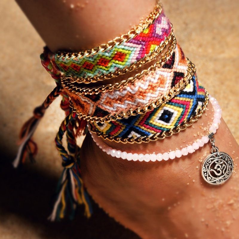 Ethnic Double Layer Anklets Beach Retro Weaving Women Anklet