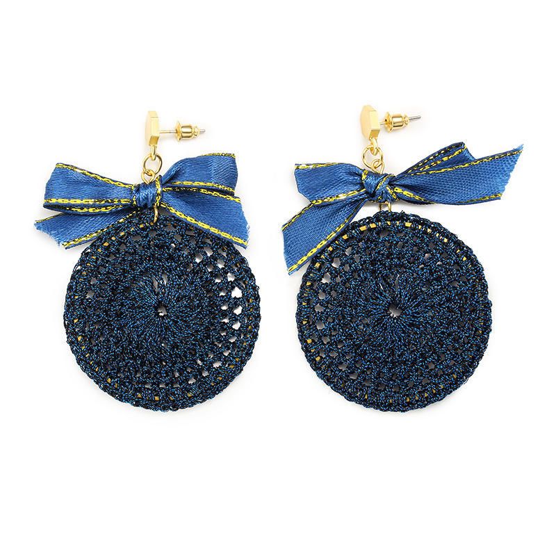 Ethnique Bowknot Plaque Ronde Charme Boucles D'oreilles Tressé Vintage Piercing Boucle D'oreille Pour Les Femmes