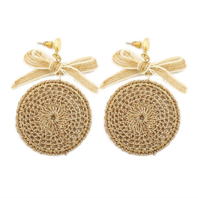 Ethnique Bowknot Plaque Ronde Charme Boucles D'oreilles Tressé Vintage Piercing Boucle D'oreille Pour Les Femmes