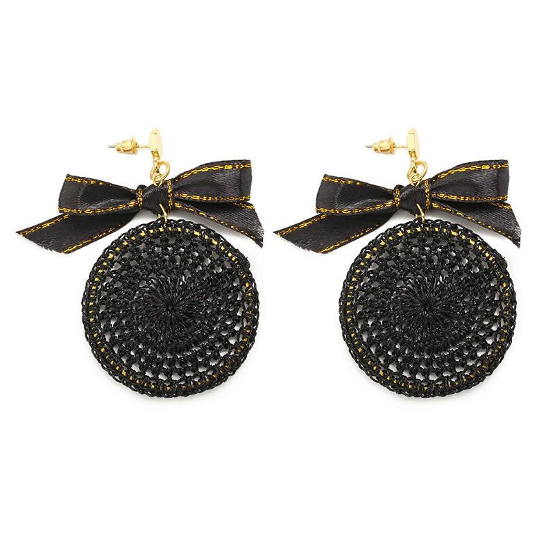 Ethnique Bowknot Plaque Ronde Charme Boucles D'oreilles Tressé Vintage Piercing Boucle D'oreille Pour Les Femmes