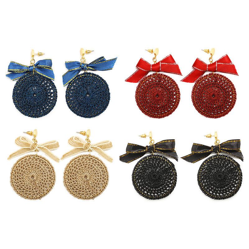 Ethnique Bowknot Plaque Ronde Charme Boucles D'oreilles Tressé Vintage Piercing Boucle D'oreille Pour Les Femmes