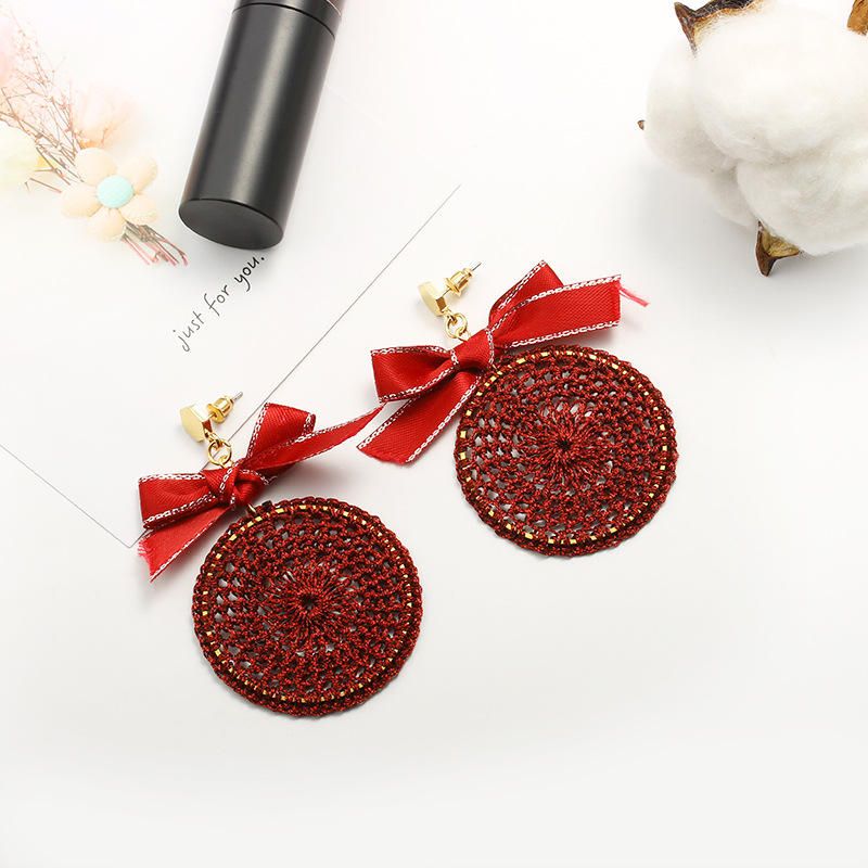 Ethnique Bowknot Plaque Ronde Charme Boucles D'oreilles Tressé Vintage Piercing Boucle D'oreille Pour Les Femmes