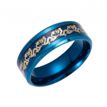 Ethnique Chinois Dragon Motif Bague Rétro Titane Acier Bagues De Mode Bijoux Pour Hommes