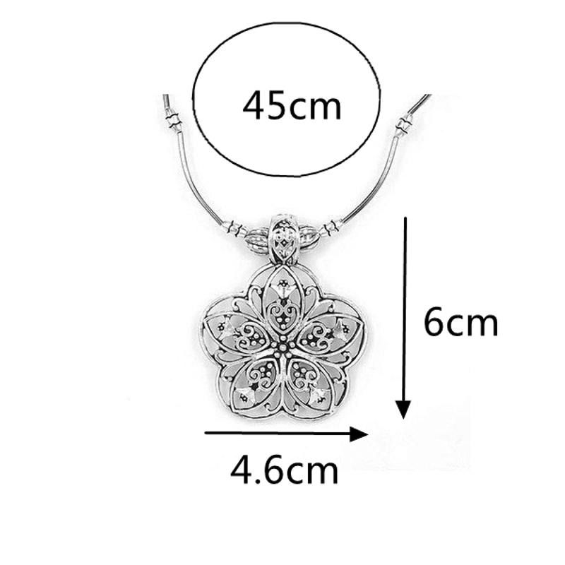 Ethnique Tibétain Creux Fleur Pendentif Collier Antique Collier En Argent Pull Collier Pour Les Femmes