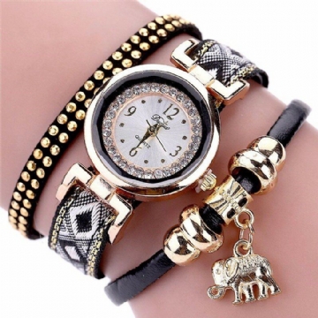 Fashion Casual Rivet Diamond Elephant Pendant Women Quartz Watch