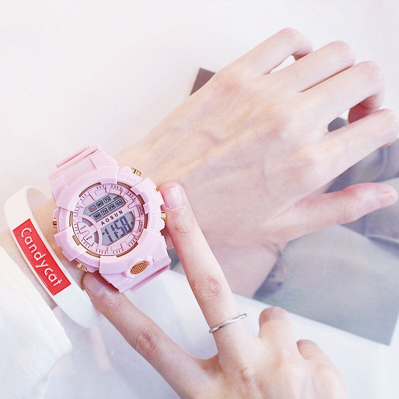 Fashion Casual Time Week Display Silicone Strap Led Digital Watch Women Watch