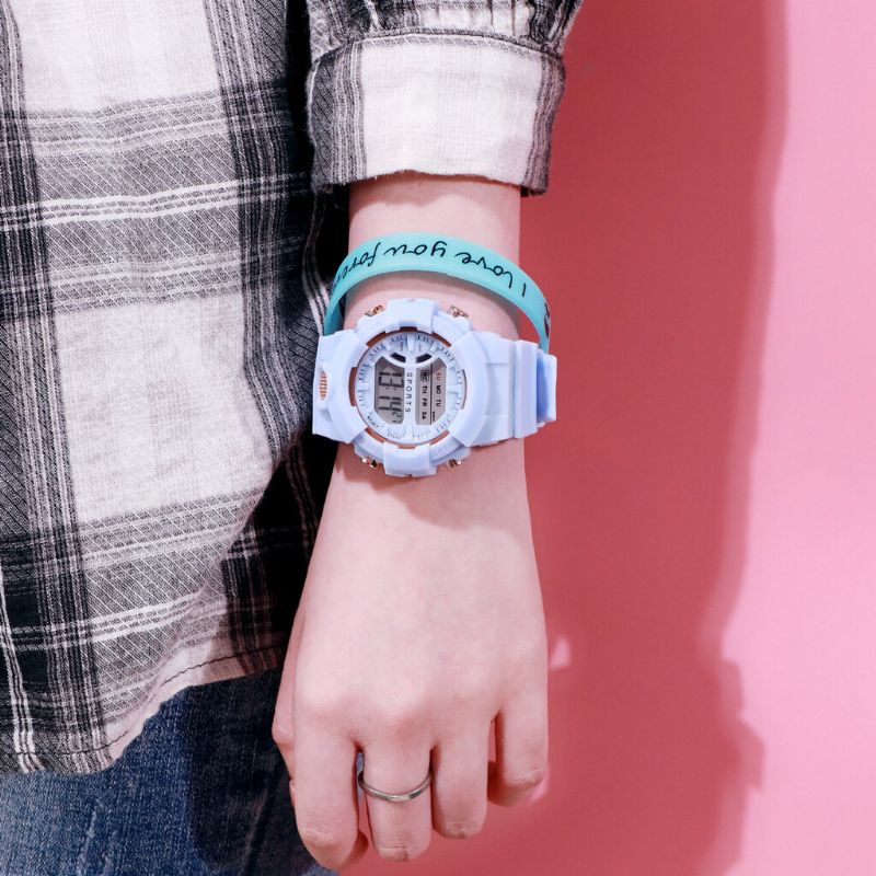 Fashion Casual Time Week Display Silicone Strap Led Digital Watch Women Watch