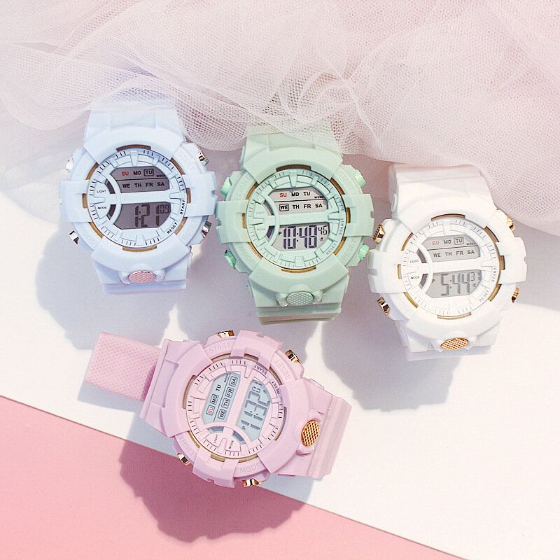 Fashion Casual Time Week Display Silicone Strap Led Digital Watch Women Watch