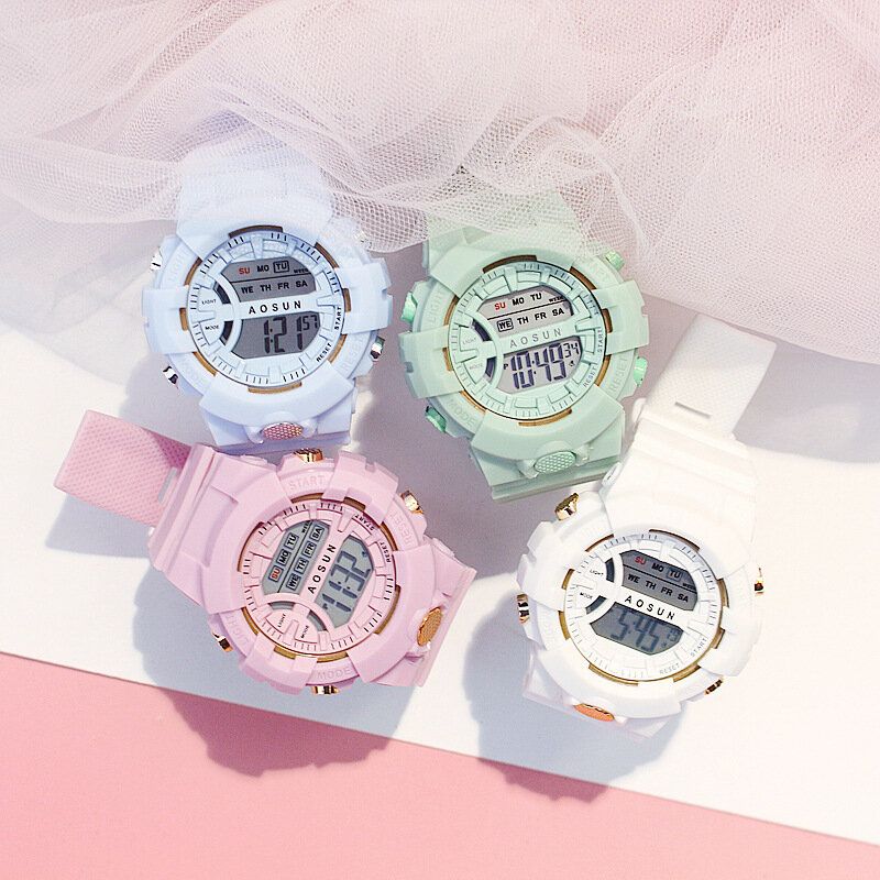 Fashion Casual Time Week Display Silicone Strap Led Digital Watch Women Watch