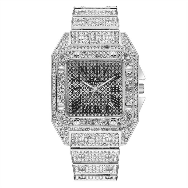 Fashion Elegent Causal Big Dial Steel Band Diamond Men Quartz Watch