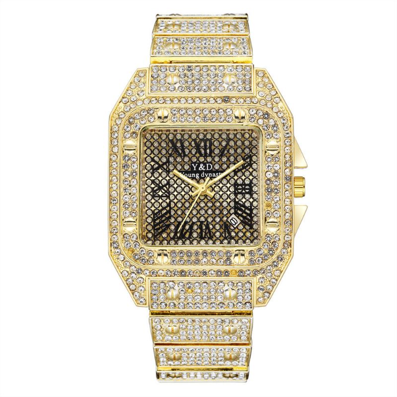 Fashion Elegent Causal Big Dial Steel Band Diamond Men Quartz Watch