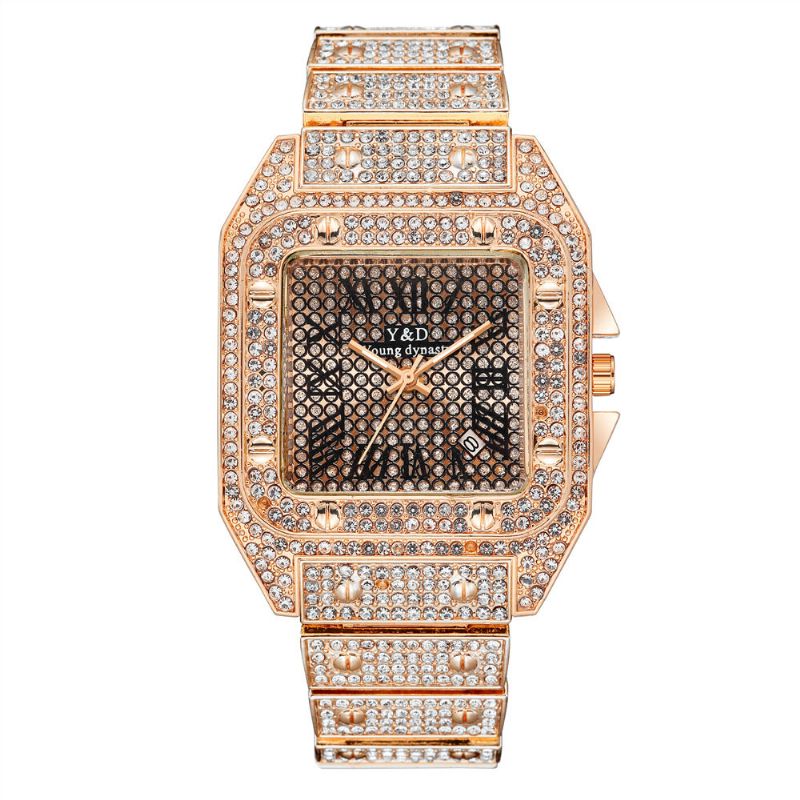 Fashion Elegent Causal Big Dial Steel Band Diamond Men Quartz Watch